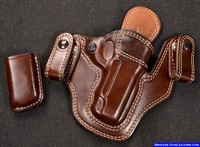 M-11 Ultimate Concealed Carry Gun Holster. Cordovan Brown leather/Anitque White Thread. 4