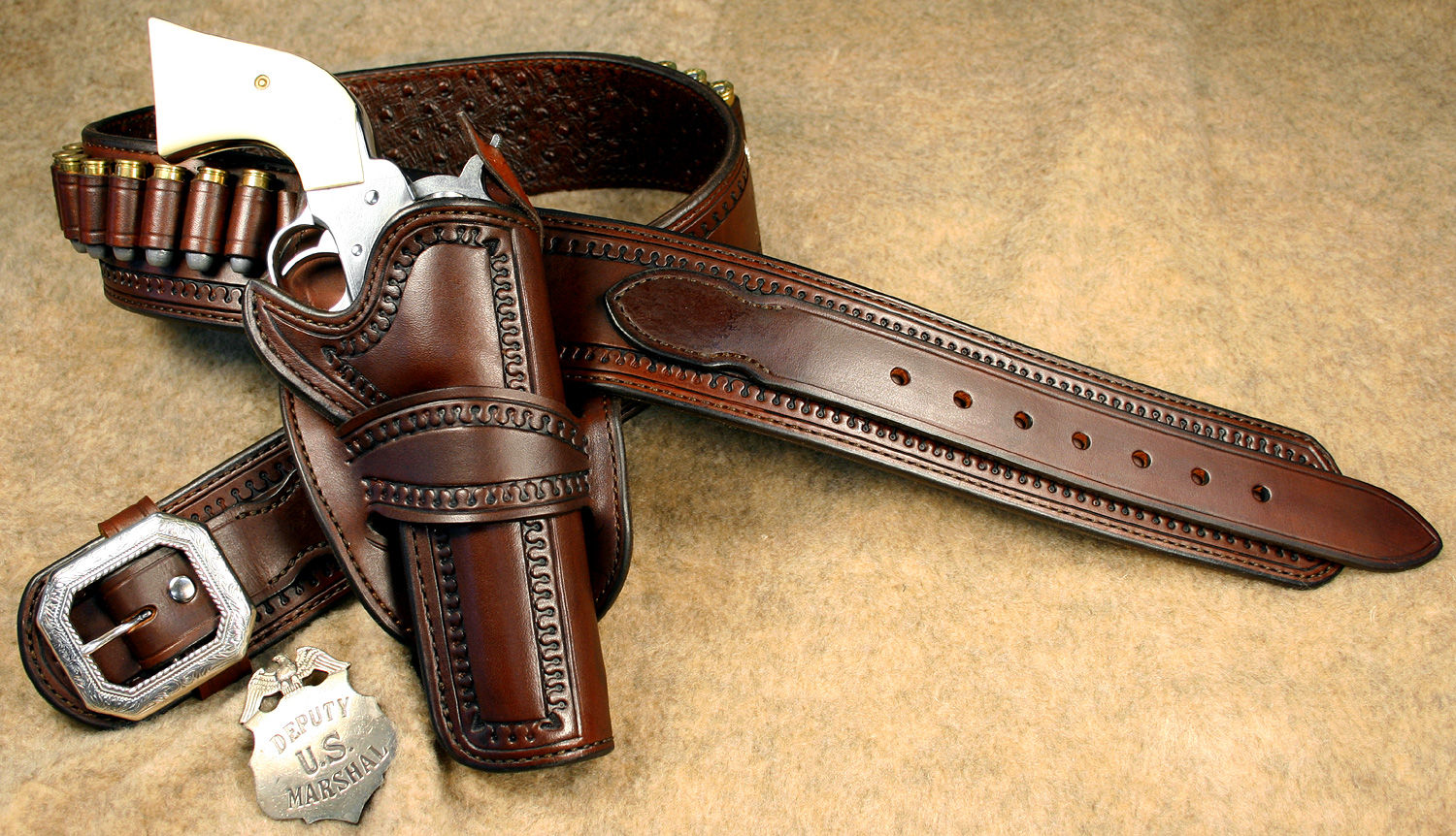 thumbnail image 2 of Gun Holster Belt Modestone 44/45 Left Handed Western Leather Holster Gun Belt Belt Holster 2 of 9