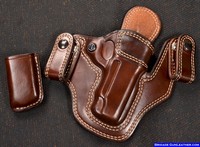 M-11 Ultimate Concealed Carry Gun Holster. Cordovan Brown leather/Anitque White Thread. 4